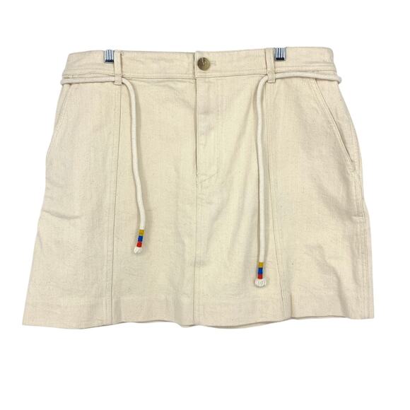 Madewell Tan Mini Skirt Womens Size 14 Tie Waist A-Line Cotton Light Tan Cream - Picture 1 of 7